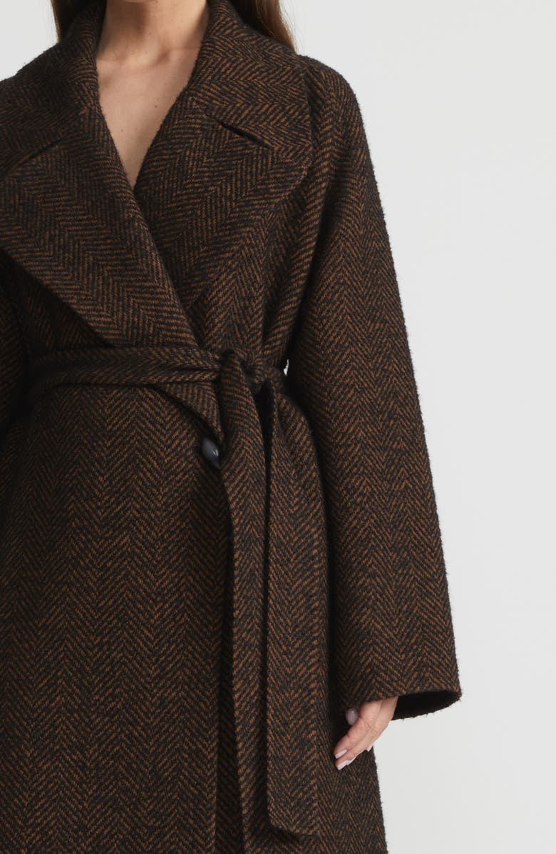 Lafayette 148 New York Wide Lapel Alpaca & Wool Blend Herringbone Wrap Coat, Alternate, color, Black/ Brown Multi