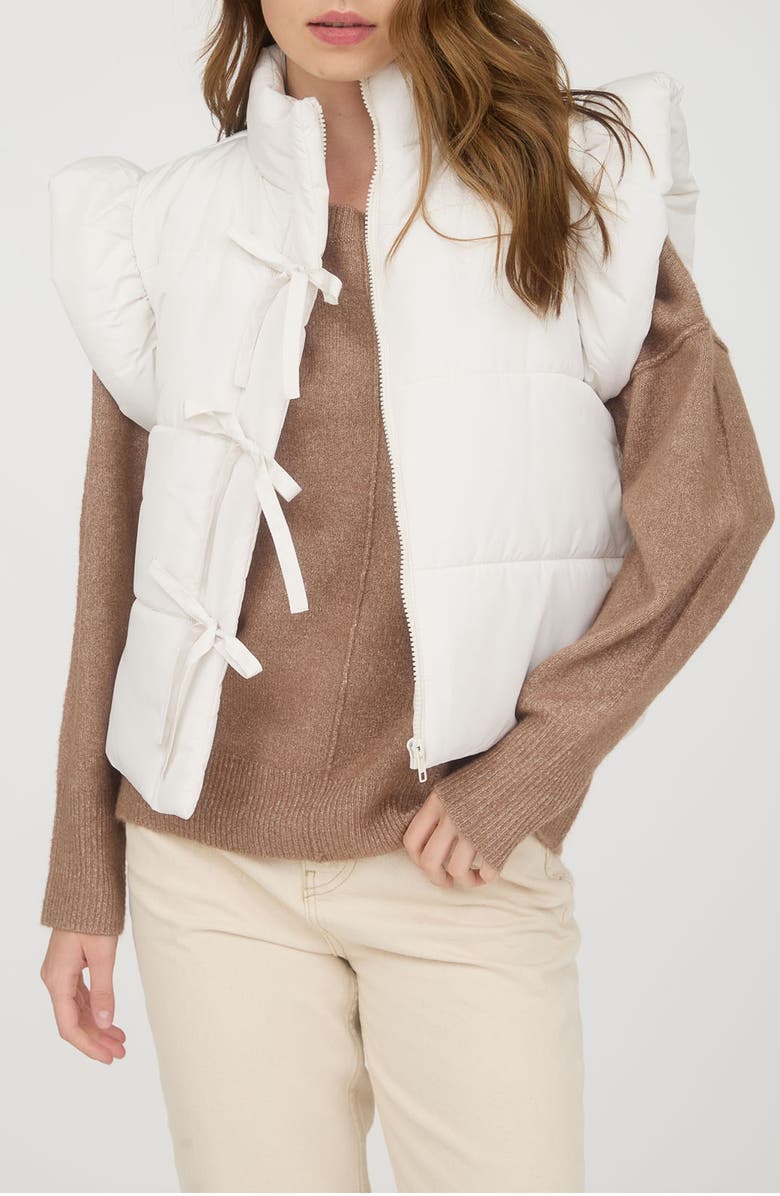 Blu Pepper Bow Puffer Vest, Main, color, Cream