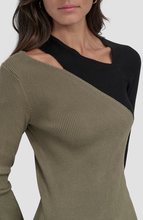 Dkny Colorblock Shoulder Cutout Long Sleeve Sweater In Utility Green/black
