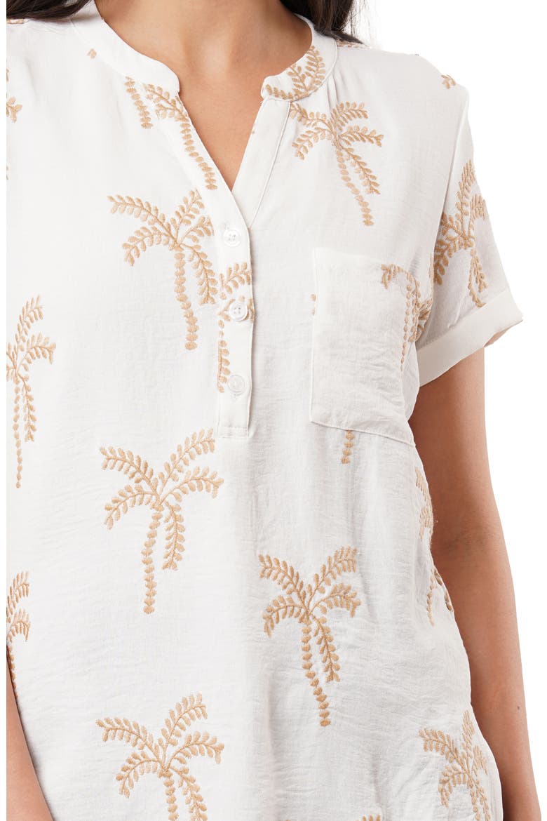 Palm Tree Embroidered Short Sleeve Button-Up Shirt, Alternate, color, WHITE / KHAKI