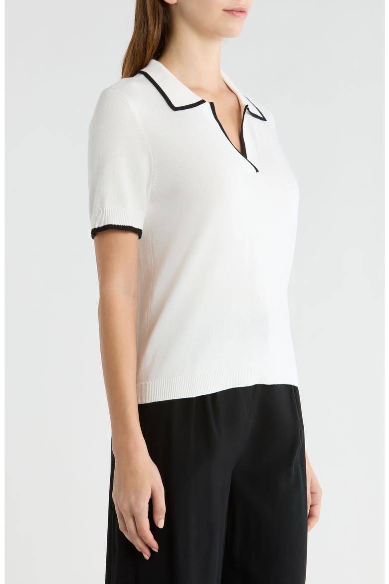 Tipped Johnny Collar Short Sleeve Sweater, Alternate, color, NEW IVORY