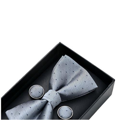 Moustache Textured Bow Tie Set In Silver