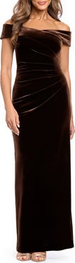 Xscape Evenings Off the Shoulder Velvet Gown