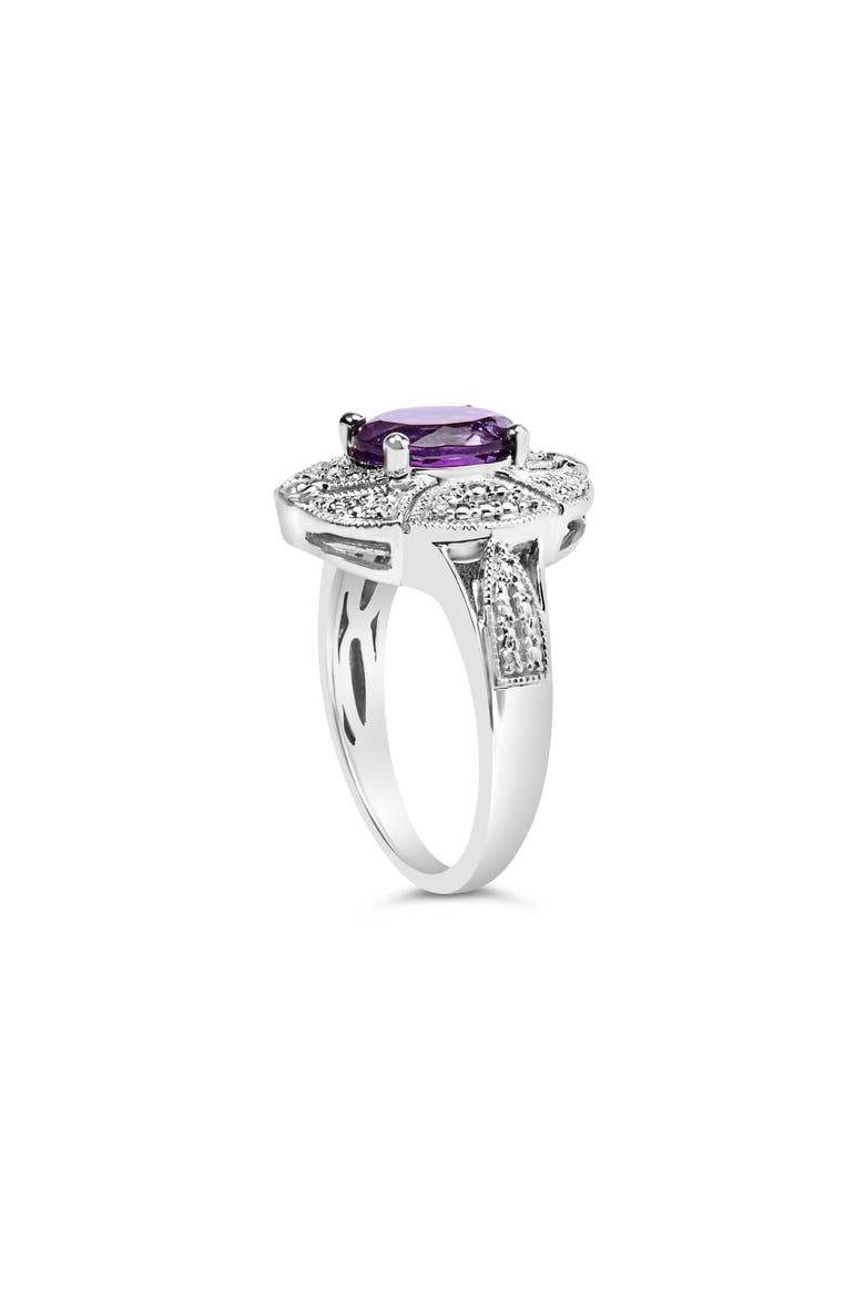 Silver 9x7mm Oval Purple Amethyst and Diamond Accent Cocktail Ring, Alternate, color, White