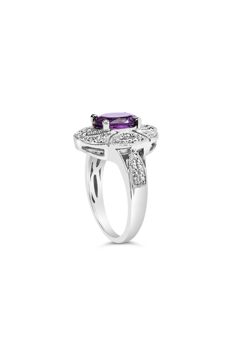 Haus of Brilliance Silver 9x7mm Oval Purple Amethyst and Diamond Accent Cocktail Ring, Alternate, color, White