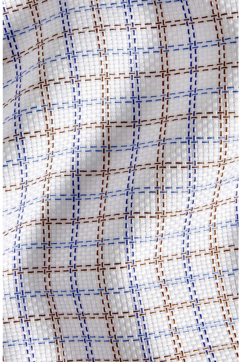 Trim Fit Check Cotton Dobby Dress Shirt, Alternate, color, BLUE/ CHOCOLATE
