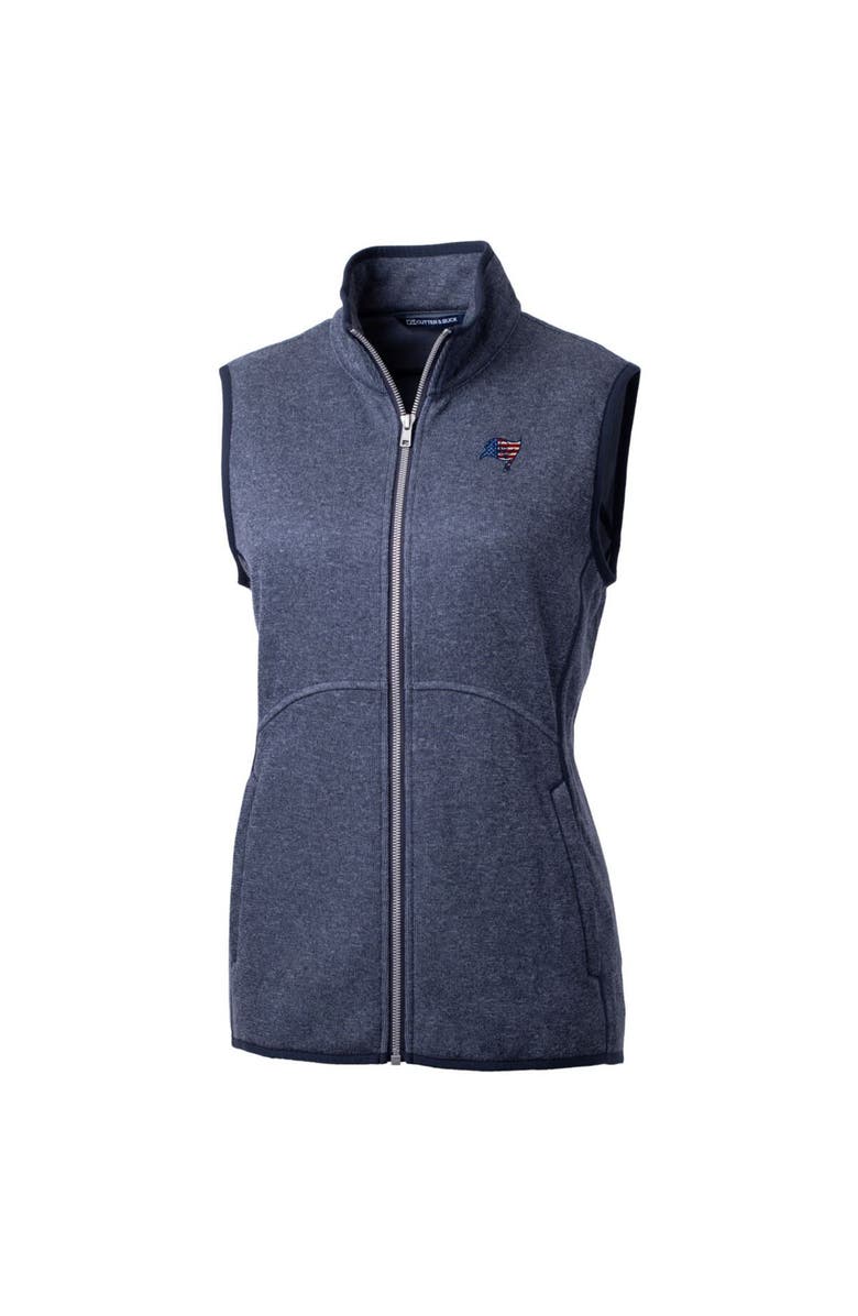 Cutter & Buck Women's Cutter & Buck Heathered Navy Tampa Bay Buccaneers Mainsail Basic Sweater Knit Fleece Full-Zip Vest, Alternate, color, 