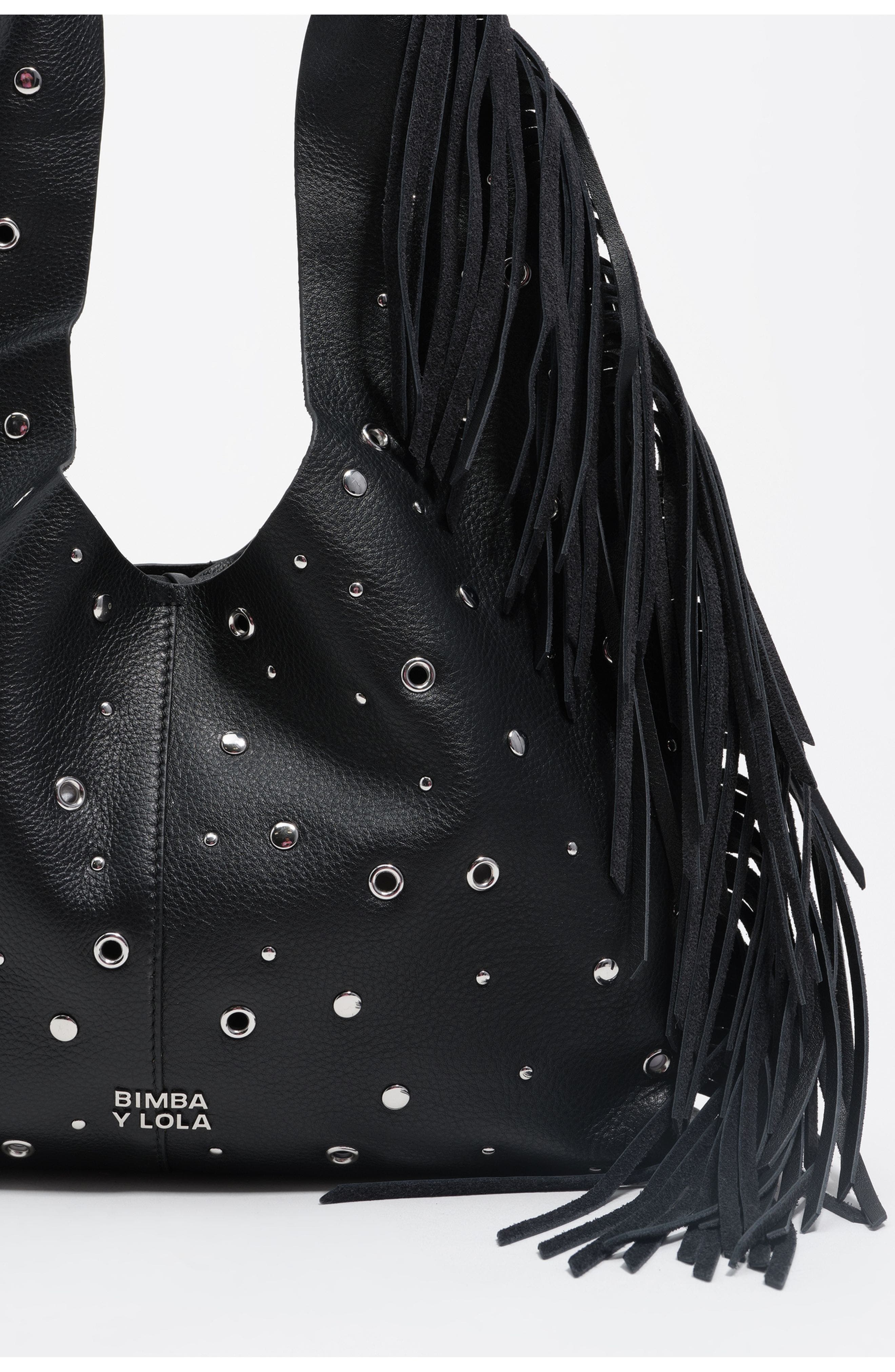 Bimba y Lola Medium Fringed Leather Paper Bikini Bag, Alternate, color, 