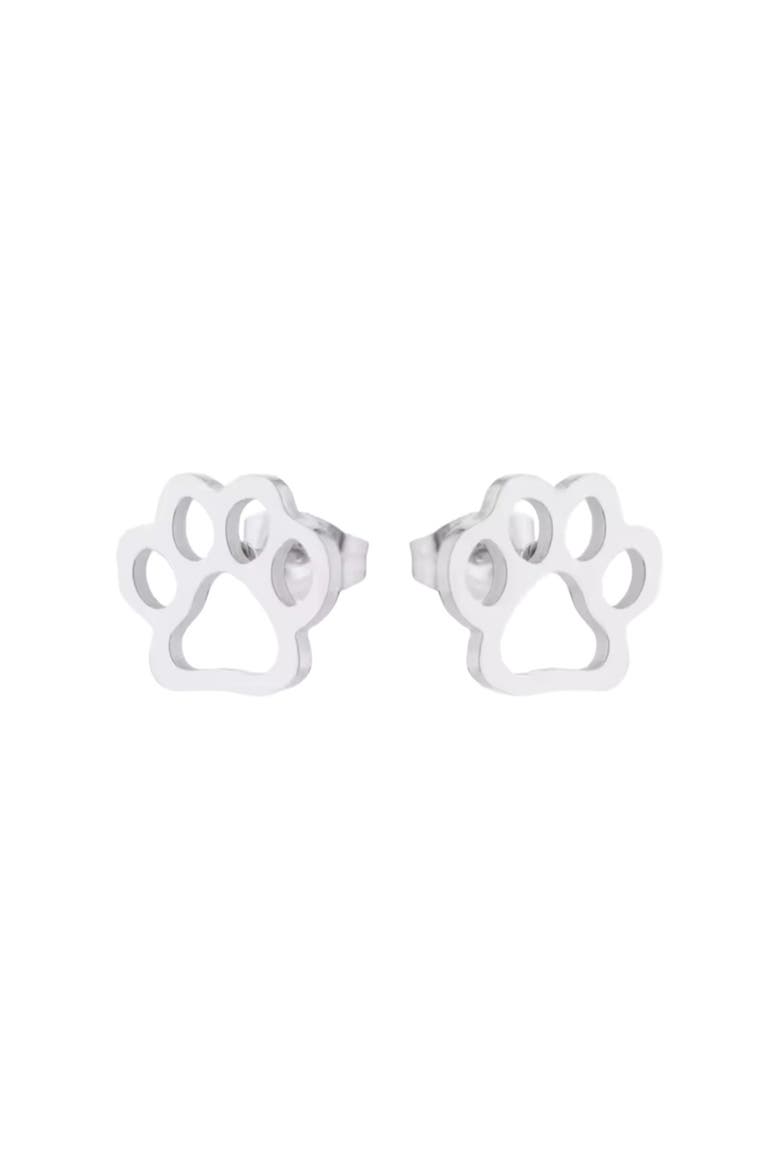 CharmedPaw Paw Print Stud Earrings, Main, color, Silver
