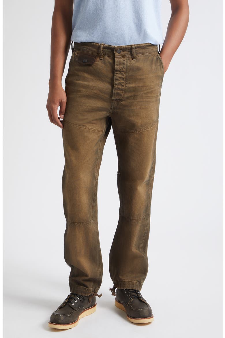 Kenton Distressed Double Knee Denim Work Pants, Main, color, DISTRESSED BROWN
