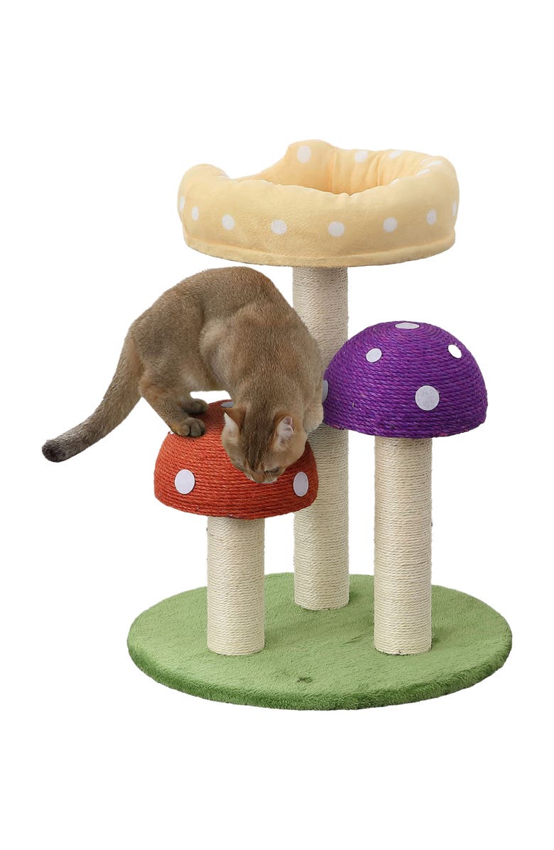 The Licker Store Pixie 22.5" 3-Tier Cottage Sisal Mushroom Cat Tree with Scratching Posts, Main, color, Multi