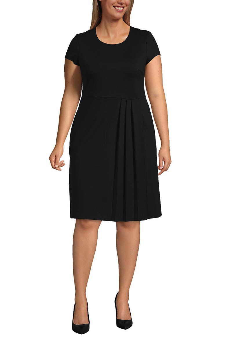 Lands' End Cap Sleeve Box Pleat Ponte Dress, Alternate, color, 