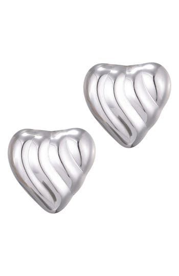Adornia Silver Plated Heart Statement Stud Earrings In Silver