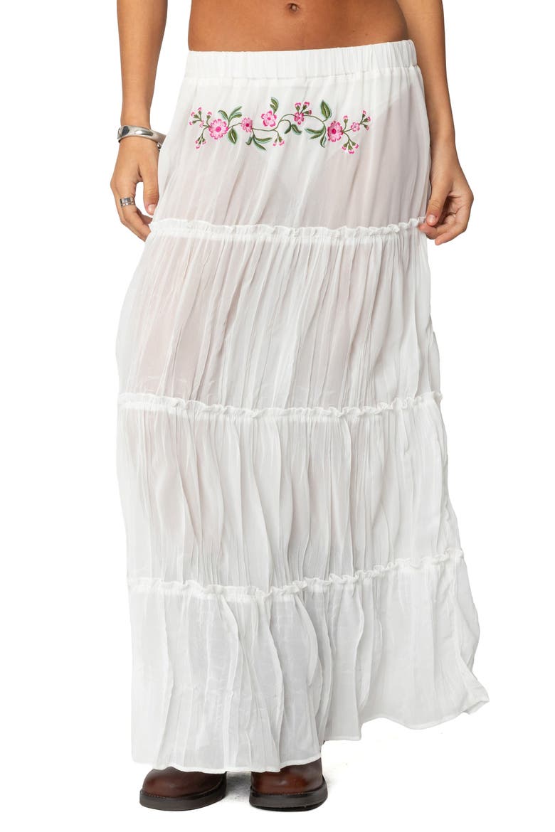 Tai Floral Embroidery Tiered Maxi Skirt, Main, color, WHITE