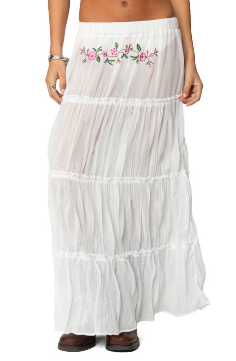 Tai Floral Embroidery Tiered Maxi Skirt