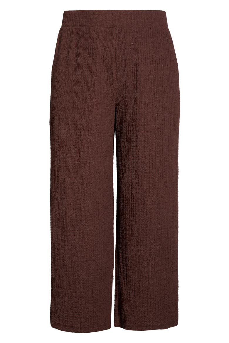 Puckered Wide Leg Pull-On Ankle Pants, Alternate, color, FUDGE