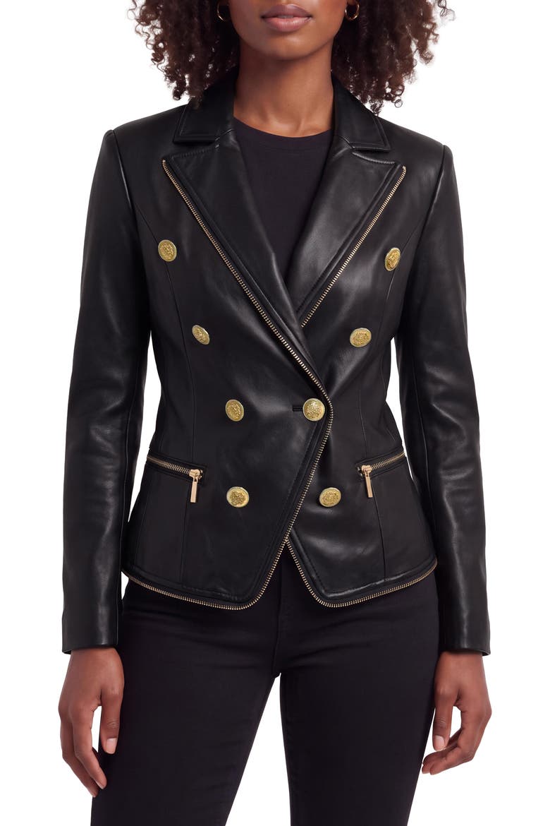 Fitted Faux Leather Moto Blazer, Main, color, BLACK