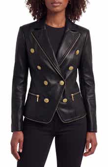 Fitted Faux Leather Moto Blazer