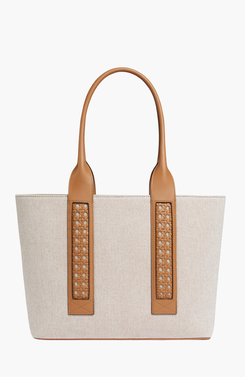 Aviteur Intreccio Weave Canvas Leather Handle Tote In Brown