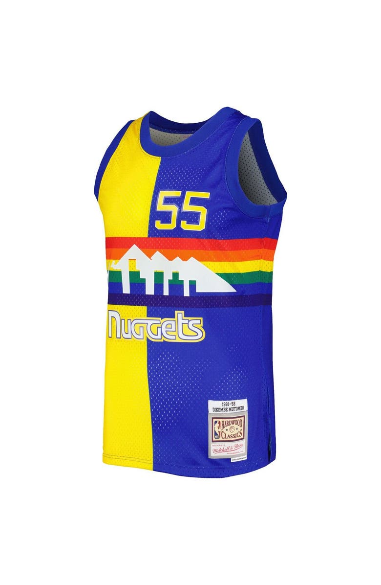 Mitchell & Ness Men's Mitchell & Ness Dikembe Mutombo Royal/Gold Denver Nuggets Hardwood Classics 1991/92 Split Swingman Jersey, Alternate, color, Royal