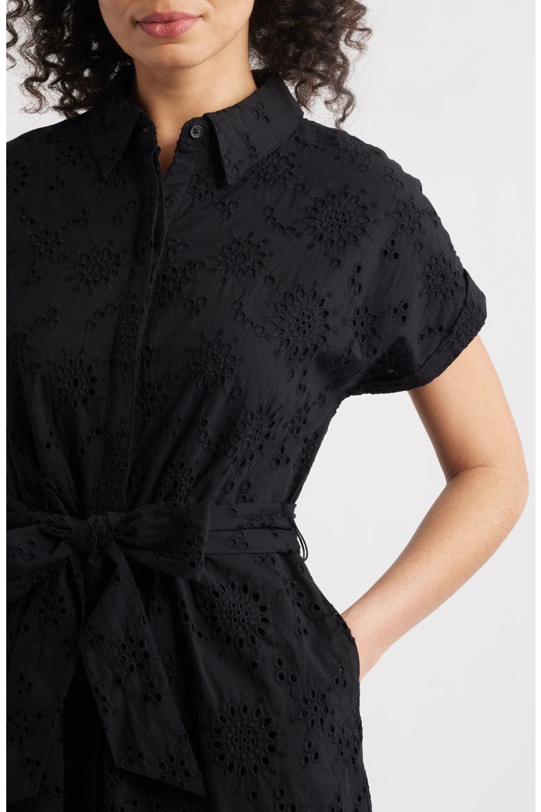 Eyelet Embroidery Cotton Shirtdress, Alternate, color, BLACK