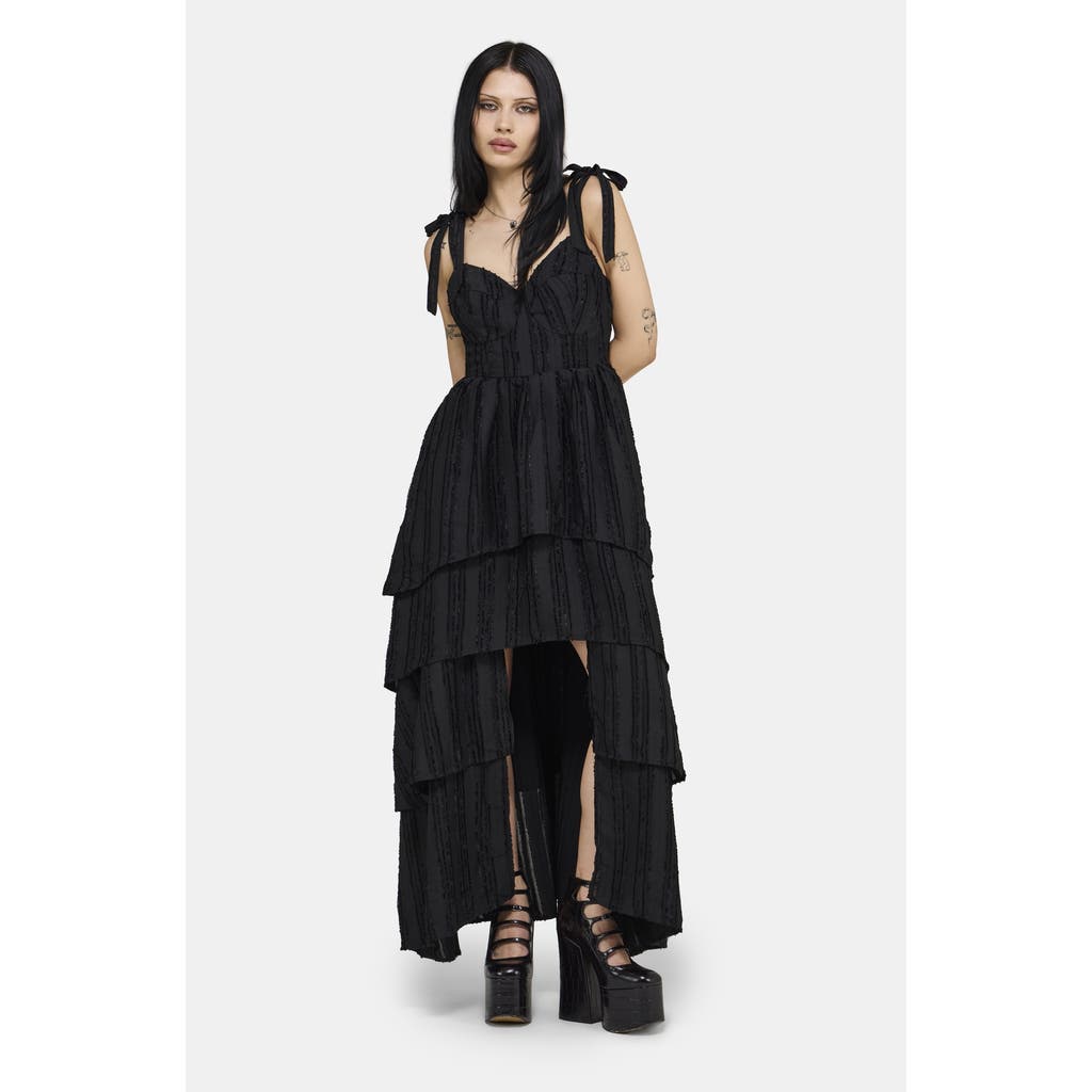 12th Tribe Disturbia Acantha Tiered Front Split Maxi Dress in Black at Nordstrom, Size 8