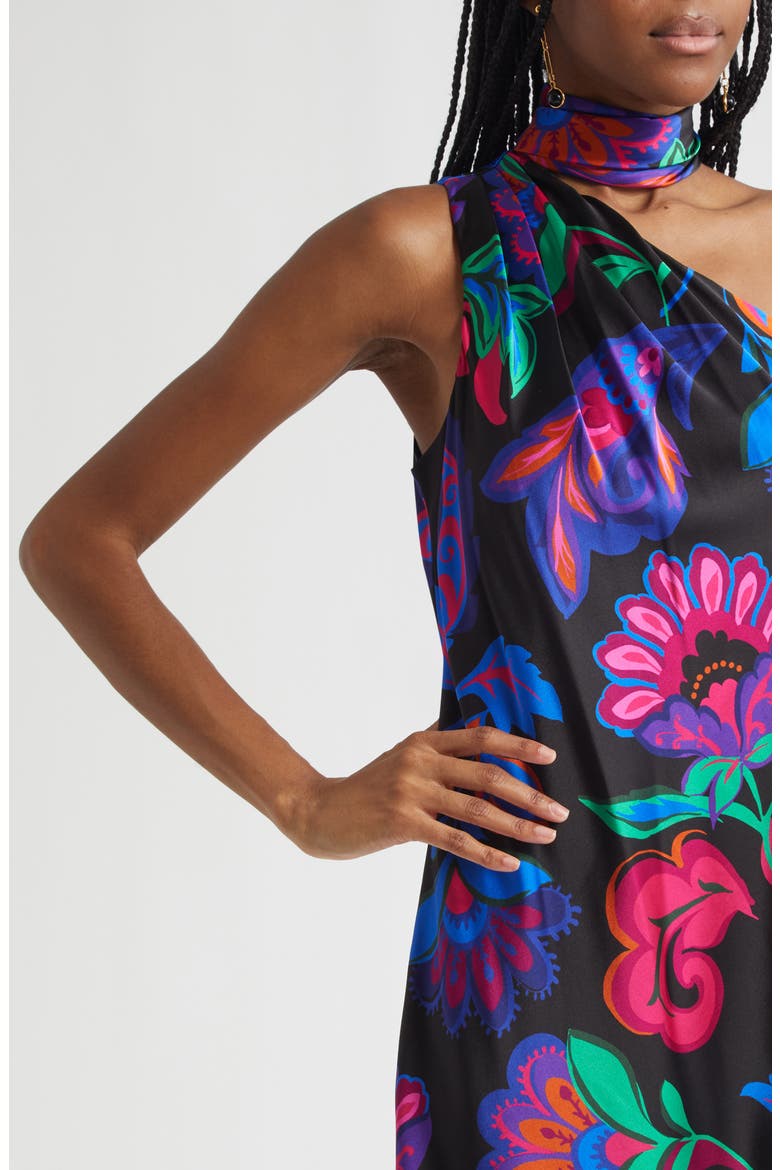 Dolly Asymmetric Stretch Silk Minidress, Alternate, color, BLACK MULTI FLORAL