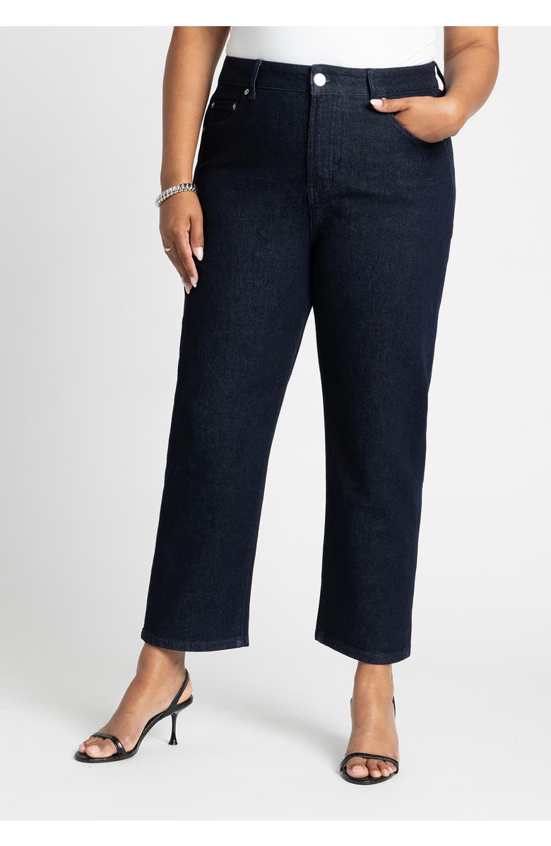 ELOQUII The Naomi Comfort Stretch Straight Leg Jean Crop, Alternate, color, True Dark Rinse Denim