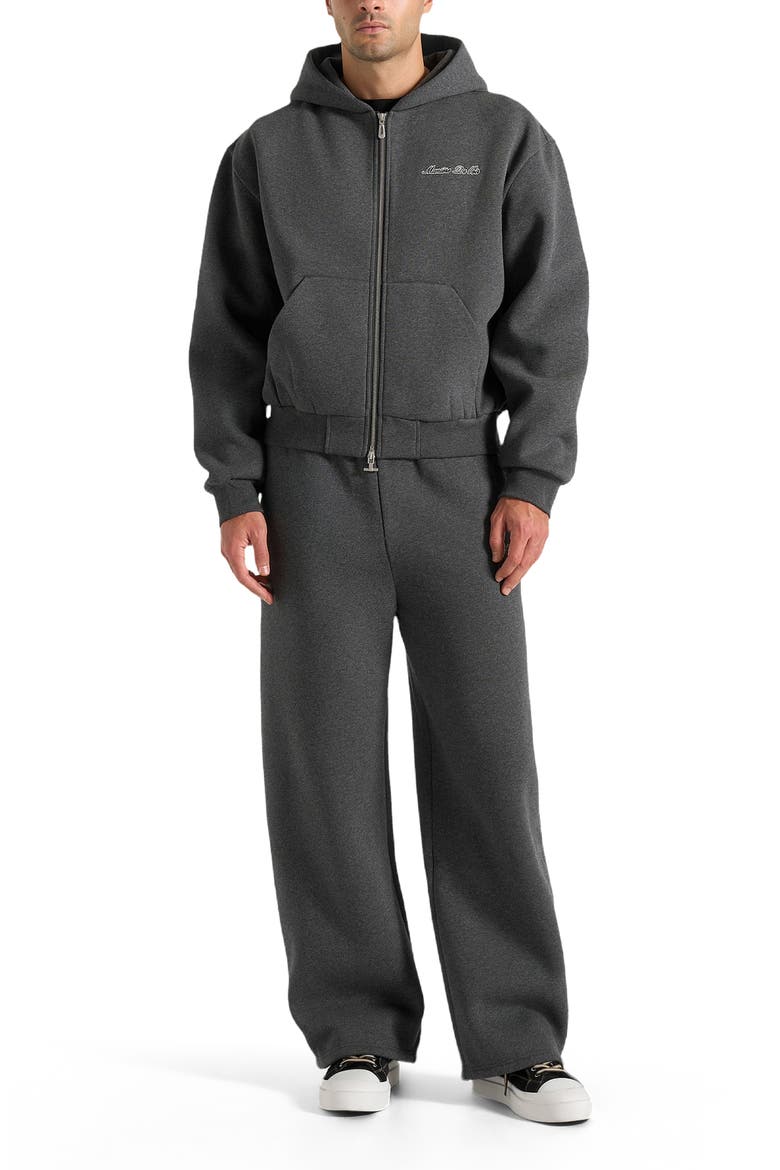 Unisex Signature Relaxed Fit Zip Hoodie, Alternate, color, Charcoal Grey
