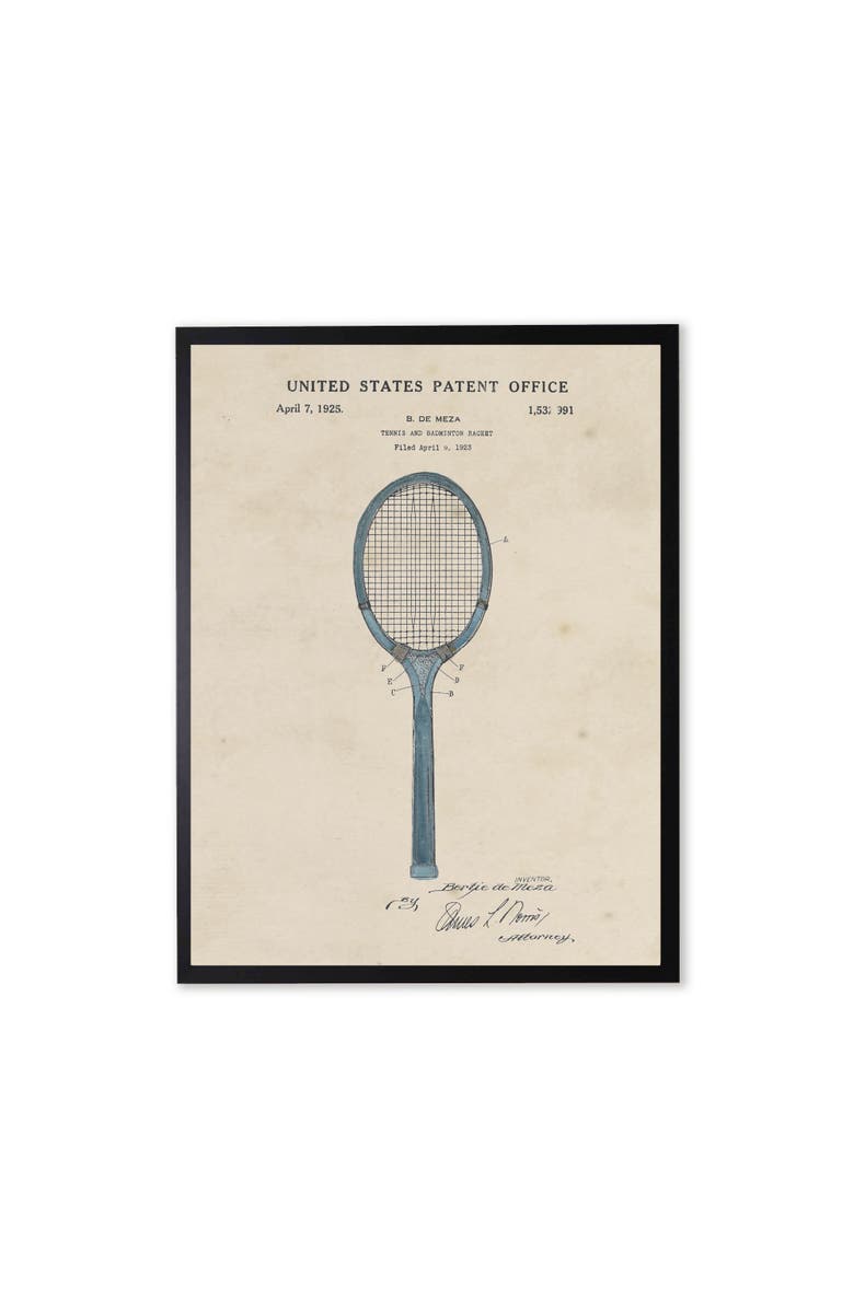 Antique Curiosities Tennis Racket Patent in Black Frame, Main, color, Multi