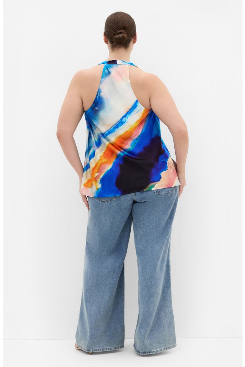 Print Cowl Neck Sleeveless Satin Top, Alternate, color, FACET
