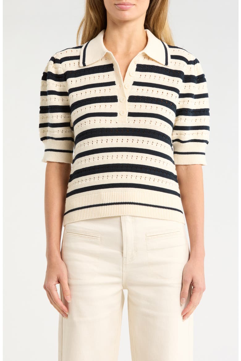 Stripe Polo Sweater, Main, color, SALUTE AND IVORY STRIPE