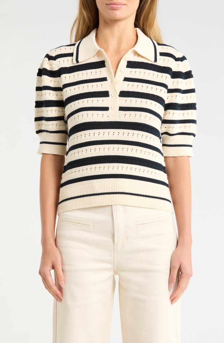 Habitual Stripe Polo Sweater, Main, color, Salute And Ivory Stripe
