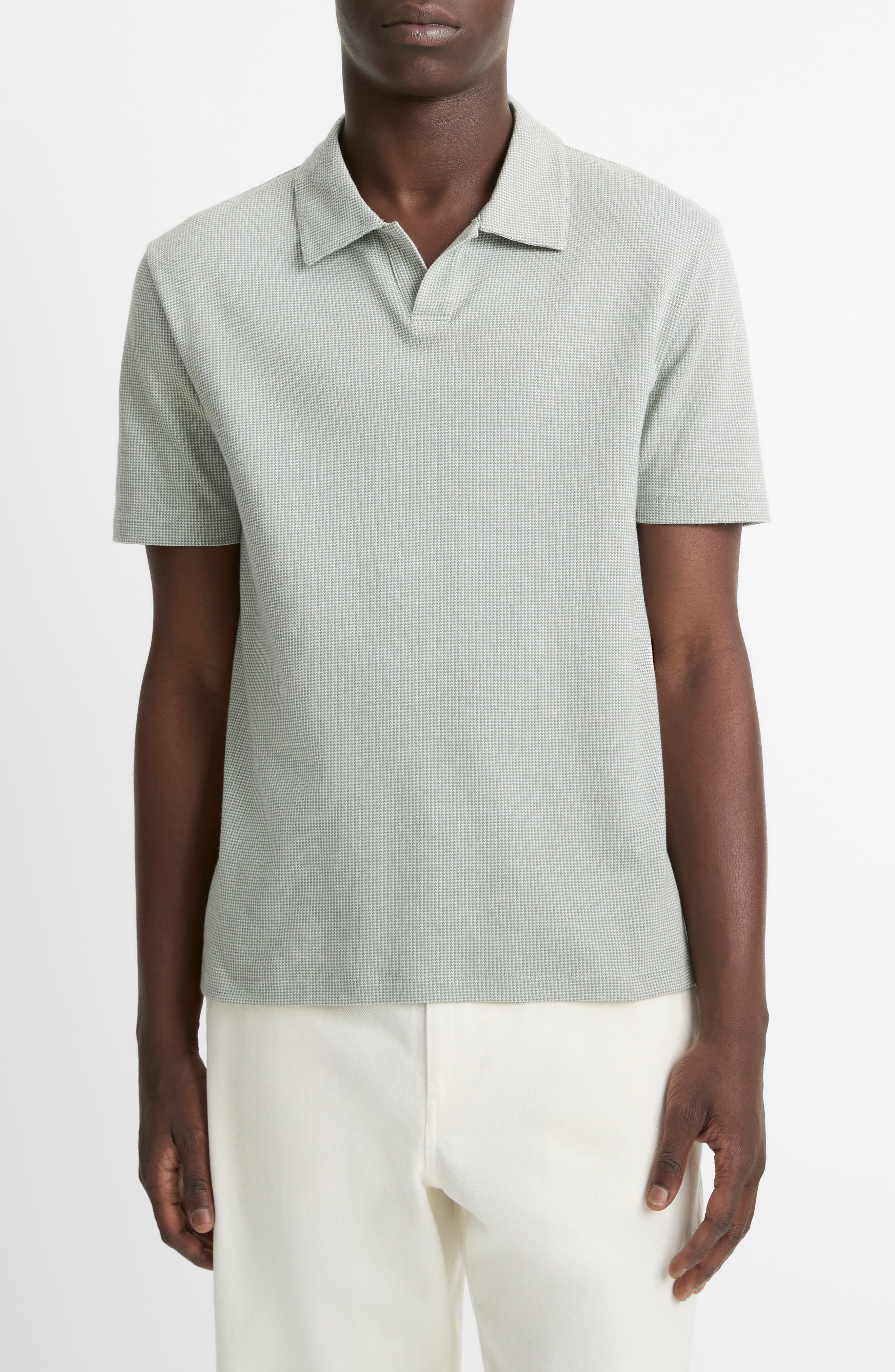 Vince Johnny Collar Houndstooth Cotton Polo