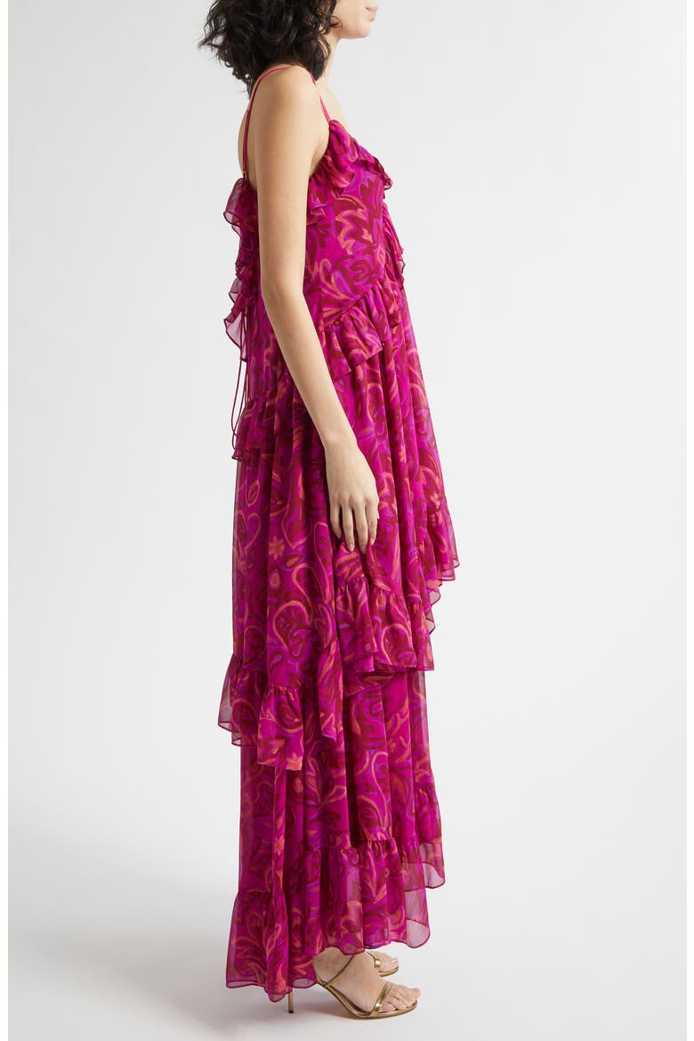 Anahi Paisley Bloom Ruffle Maxi Dress, Alternate, color, PURPLE GARNET MULTI