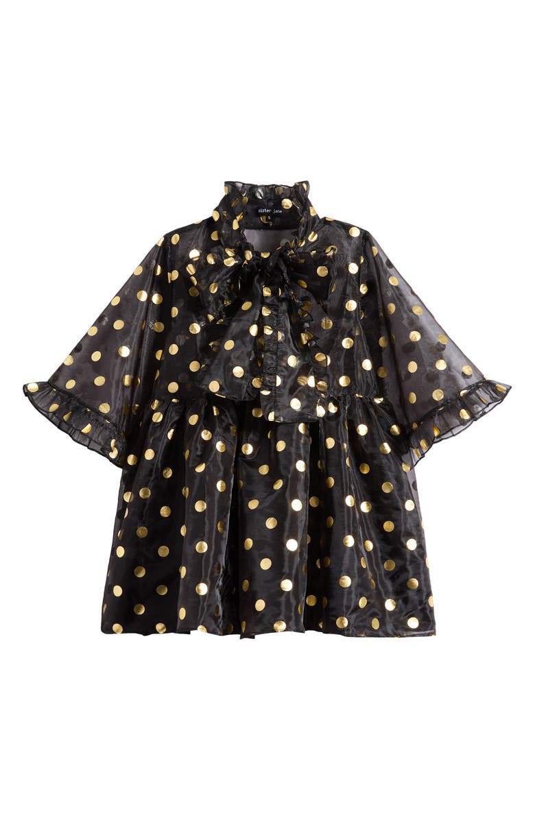 Sister Jane Swing Spot Organza Babydoll Minidress, Alternate, color, Black