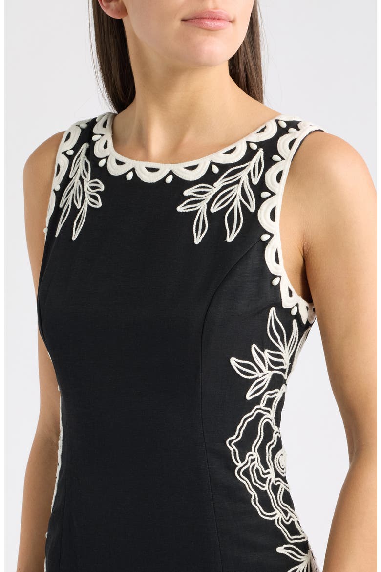 Messina Embellished Cotton Blend Sheath Dress, Alternate, color, NOIR
