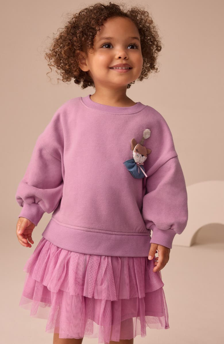 NEXT Kids' Appliqué Sweatshirt Dress, Alternate, color, Purple