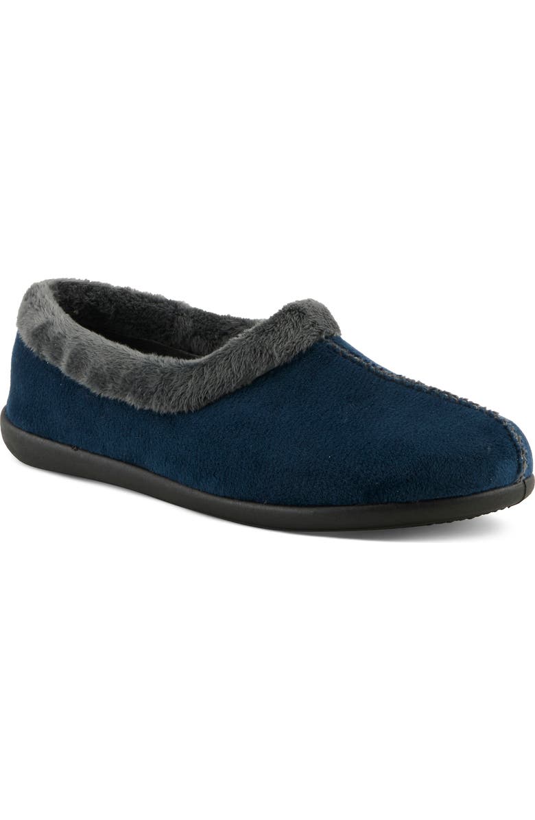 Flexus by Spring Step Amalie Faux Fur Slipper, Main, color, Navy Multi