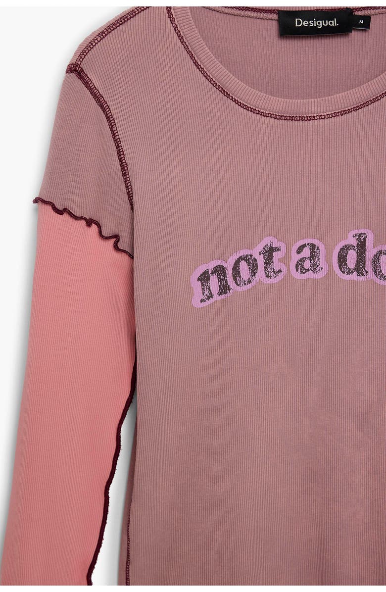 Desigual Not a Doll Graphic Long Sleeve Stretch Cotton Top, Alternate, color, Pink