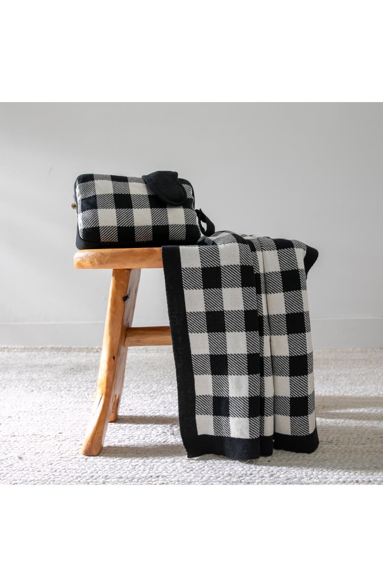 Pink Lemonade Plaid Organic Cotton Travel Blanket and Eye Mask Set, Alternate, color, Black