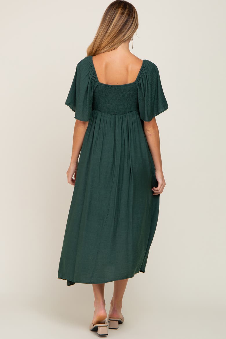 Front Tie Ruffle Sleeve Midi Dress, Alternate, color, Forest Green