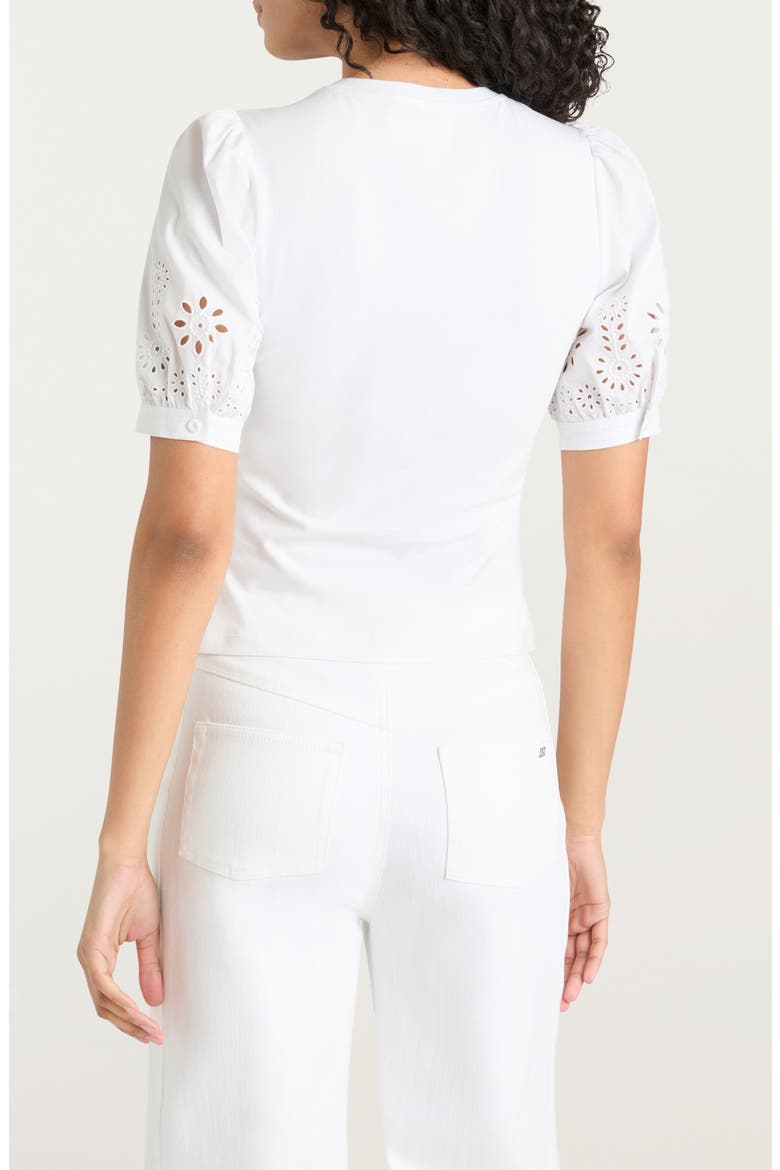 Embroidered Eyelet Mixed Media Cotton Top, Alternate, color, WHITE/ WHITE