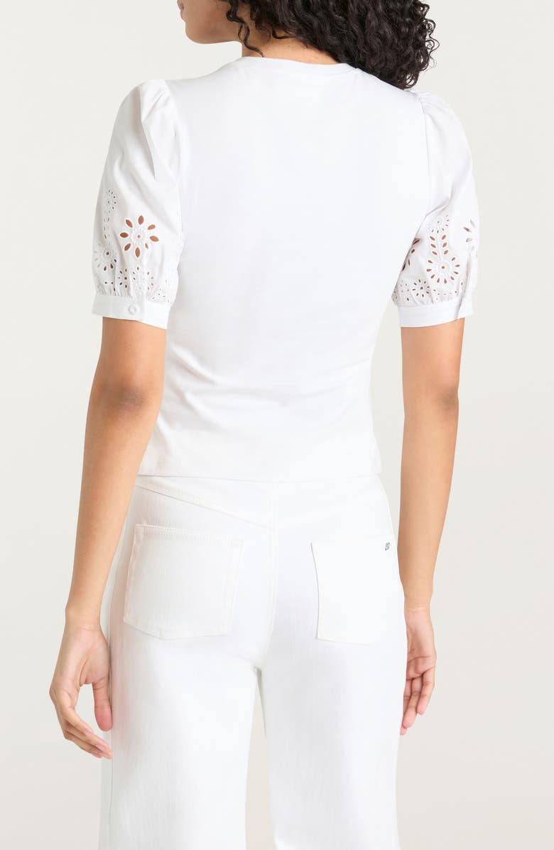 Cinq à Sept Embroidered Eyelet Mixed Media Cotton Top, Alternate, color, White/ White