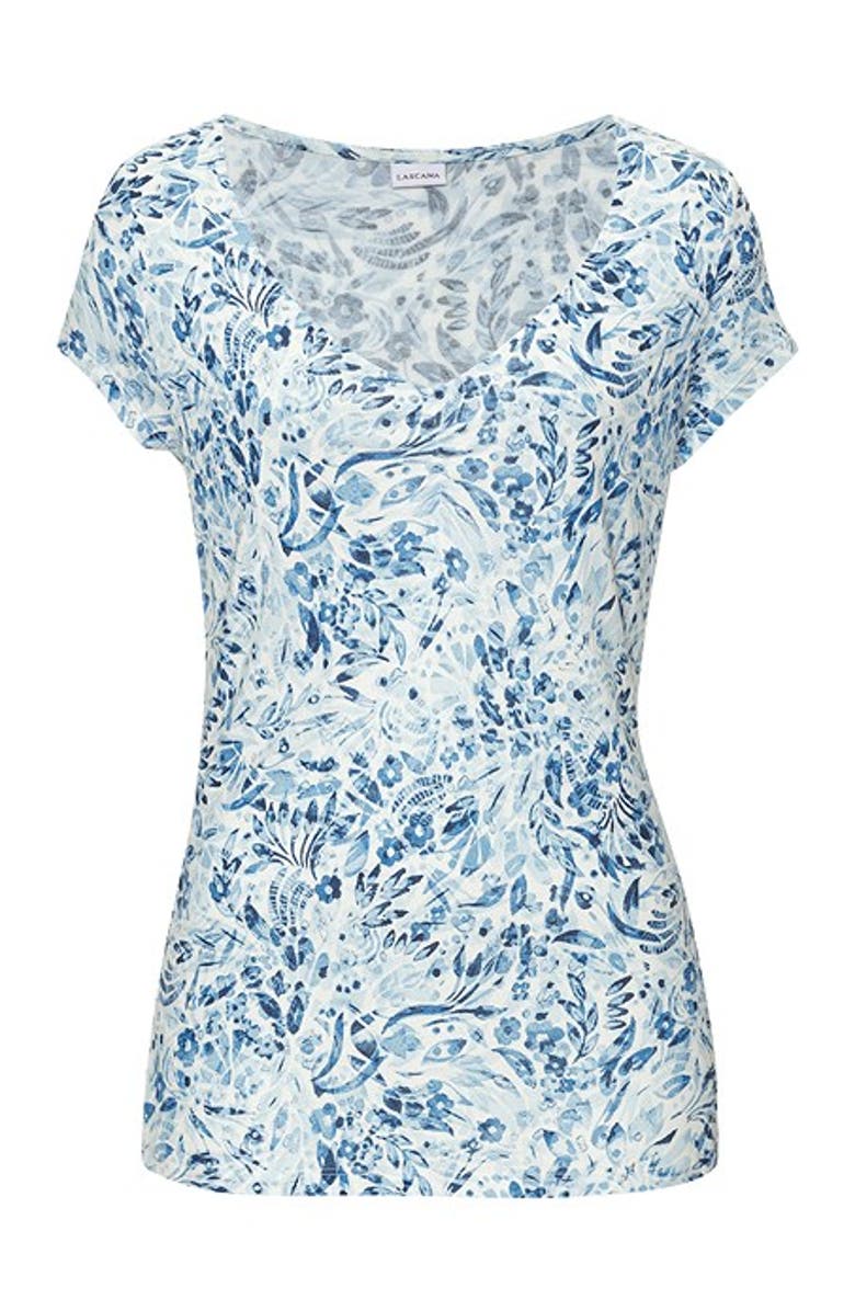 LASCANA Women's Floral Ruched V-Neck Top, Alternate, color, Blue Floral
