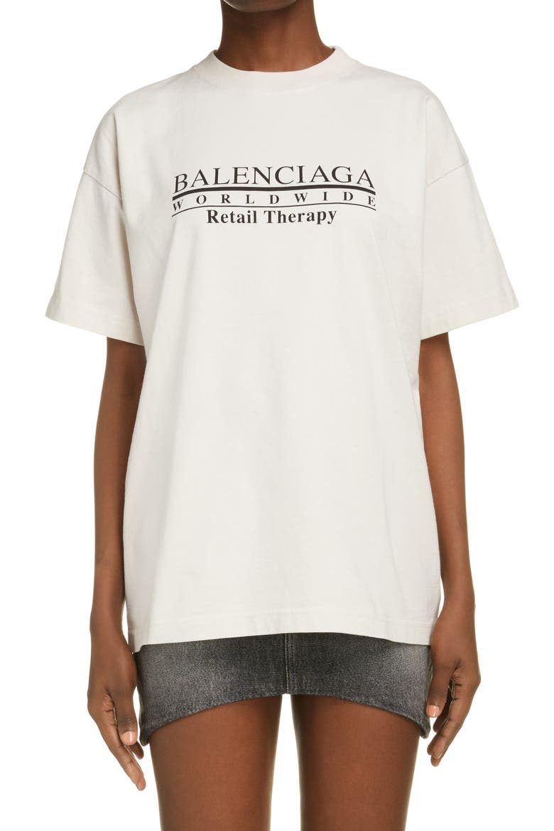 Unisex Retail Therapy Graphic Tee, Main, color, CHALKY WHITE/ BLACK