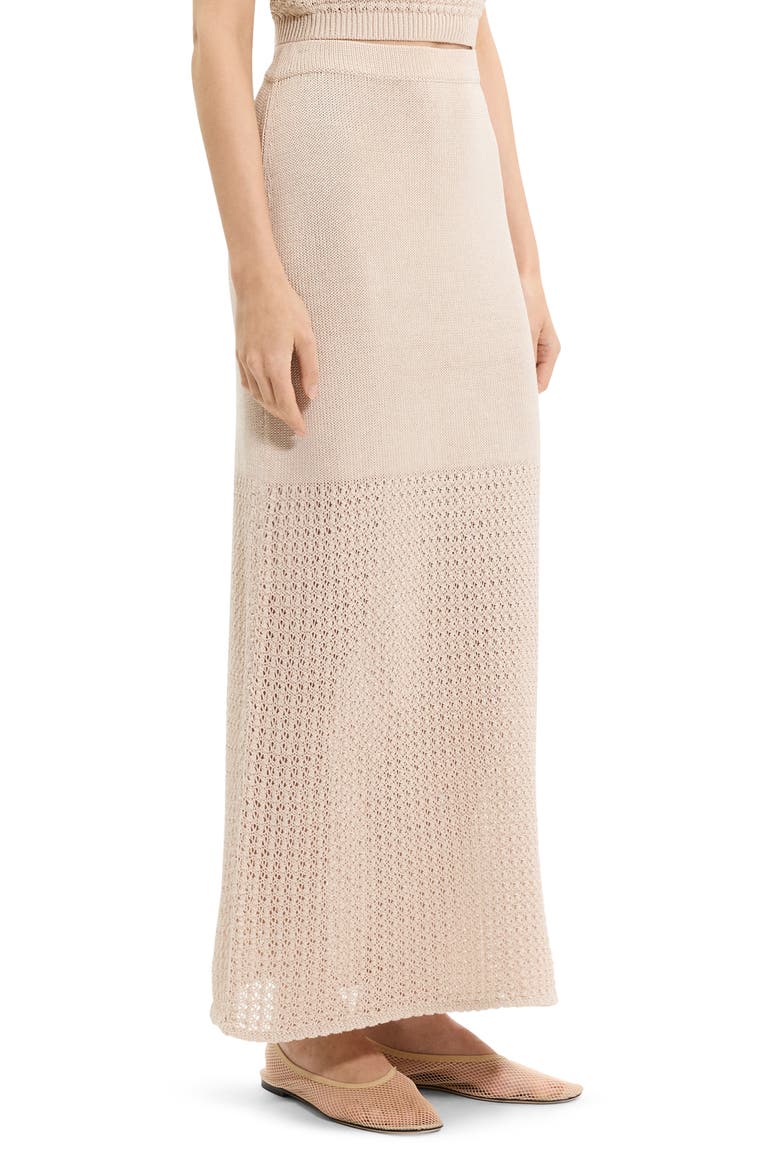 Open Stitch Detail Cotton Maxi Sweater Skirt, Alternate, color, ALMOND