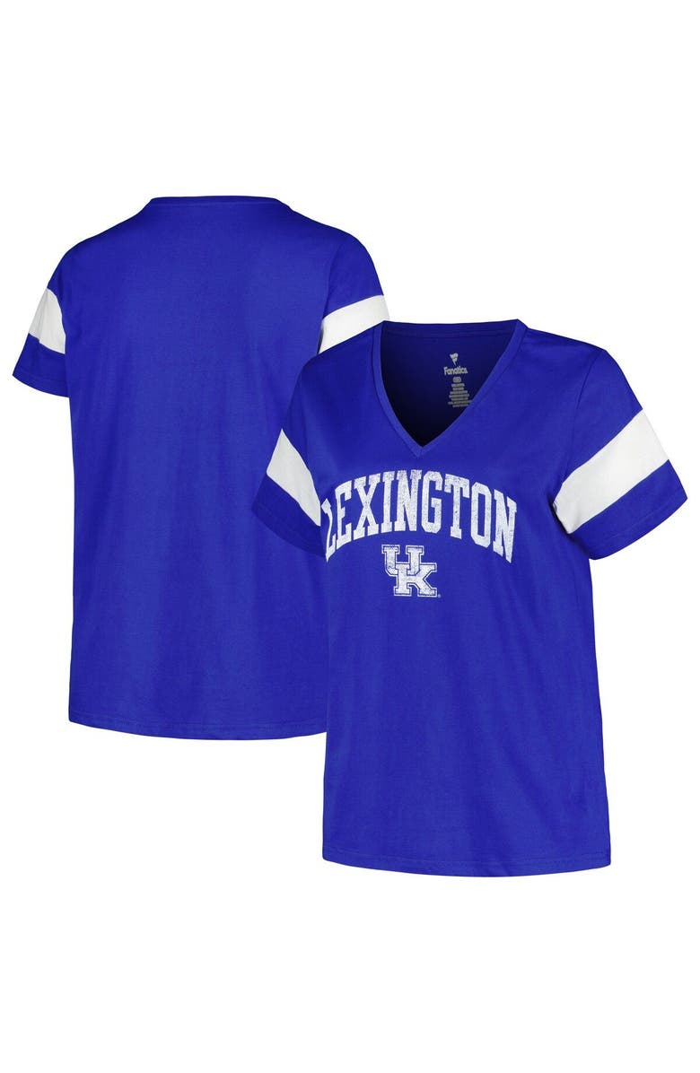 PROFILE Women's Profile Royal Kentucky Wildcats Plus Size Arched City Sleeve Stripe V-Neck T-Shirt, Main, color, 
