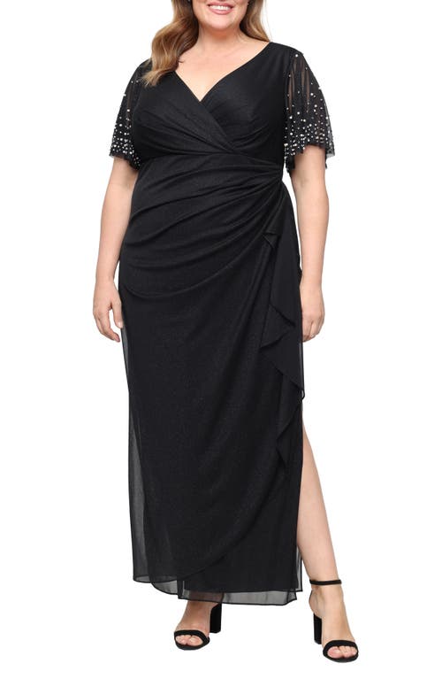 Alex Evenings Metallic Embellished Flutter Sleeve Cocktail Dress In Black
