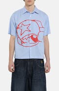 JADED LONDON Poster Stripe Short Sleeve Graphic Button-Up Shirt
